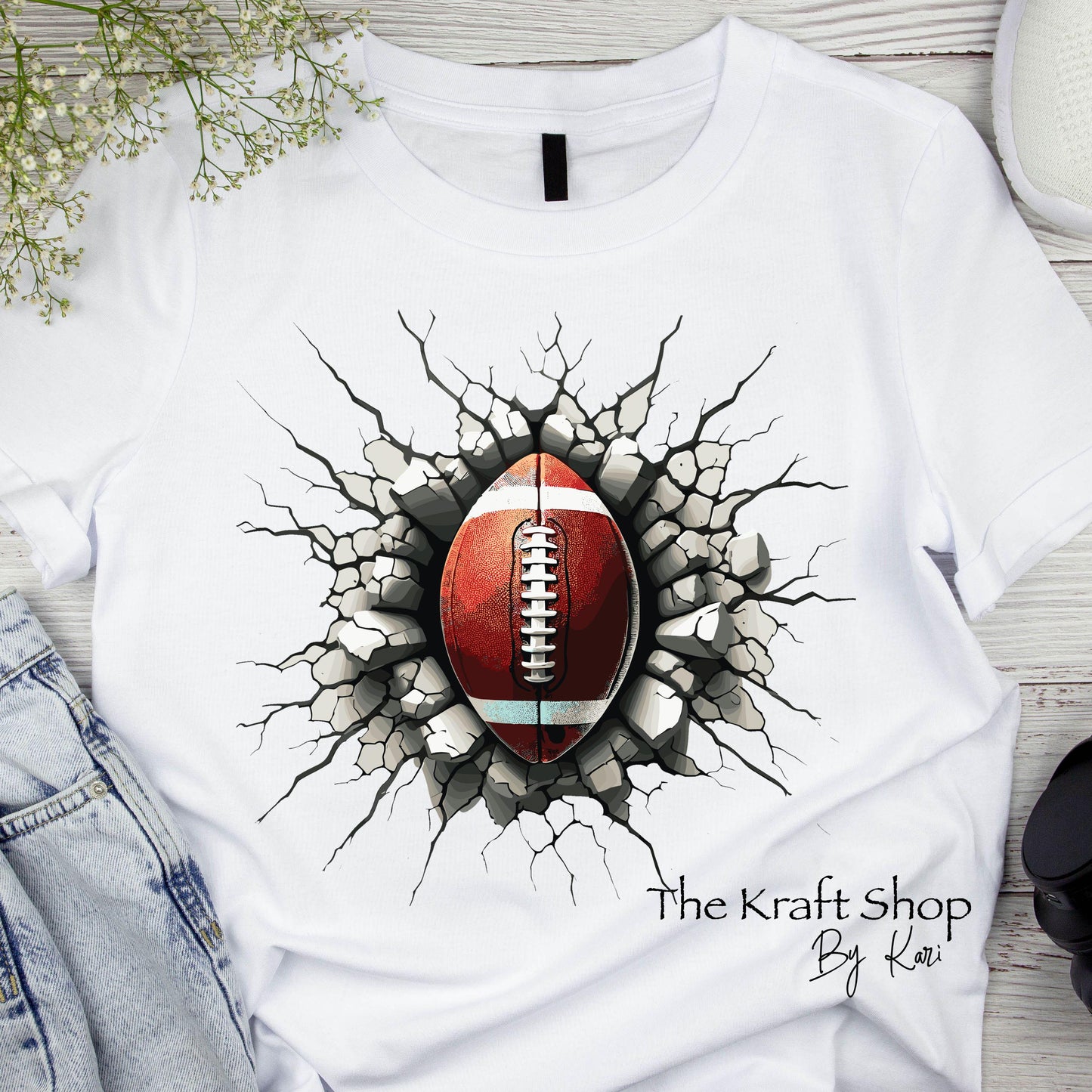 DTF ready to press transfer. Cracked football smashed through a wall image DTF Print #11502