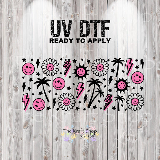 UV DTF Sticker print. Retro Palm Tree wrap decal, tumbler decal, permanent sticker. UV wrap for glass can tumbler. #5355