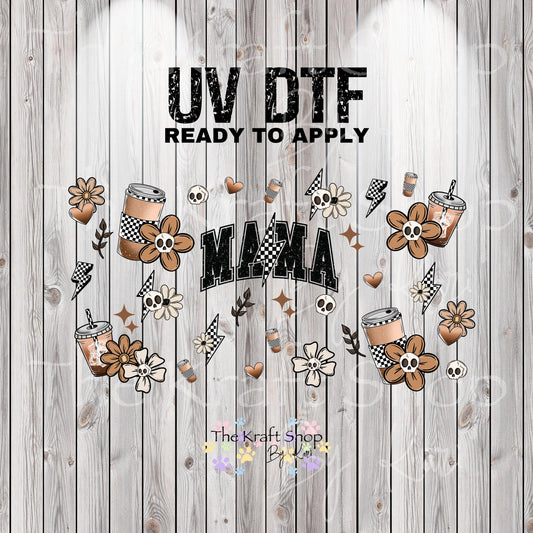 UV DTF Sticker print. Coffee Mama glass can wrap decal, tumbler decal, permanent sticker. UV wrap for glass can tumbler. #5356
