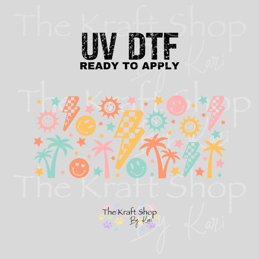 UV DTF Sticker print. Retro Summer glass can wrap decal, tumbler decal, permanent sticker. UV wrap for glass can tumbler. #5361