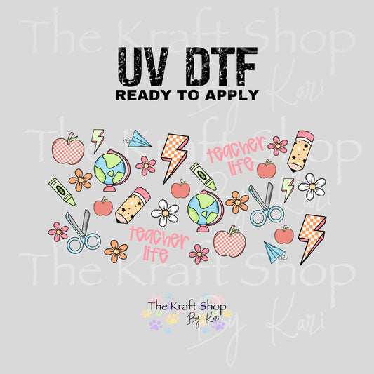 UV DTF Sticker print. Teacher life wrap for glass can wrap decal, tumbler decal, permanent sticker. UV wrap for glass can tumbler. #5364