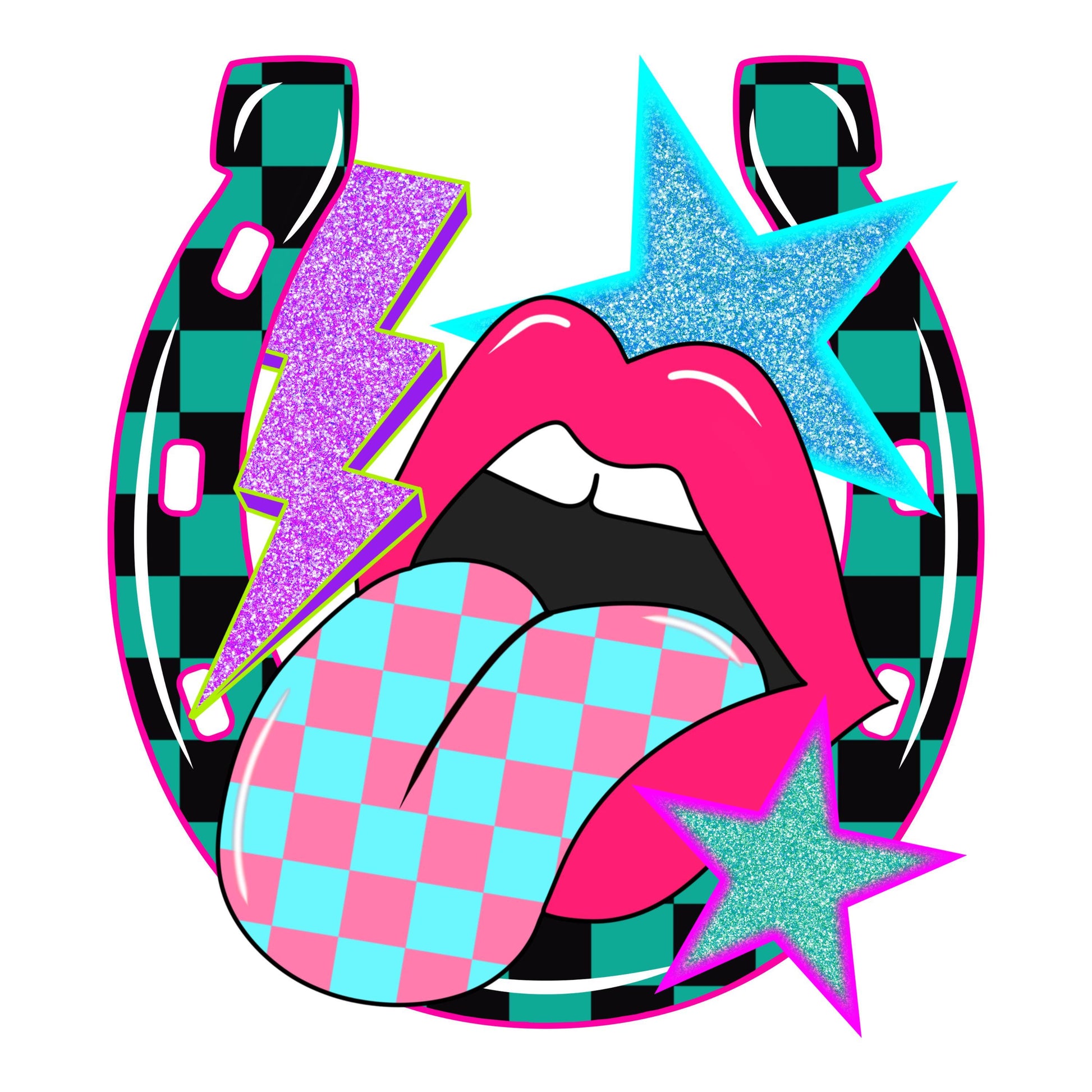 UV DTF Sticker print. Checkered horseshoe lips decal, tumbler decal, permanent sticker. #10299