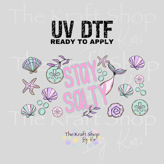 UV DTF Sticker print. Stay salty glass can wrap decal, tumbler decal, permanent sticker. #5370