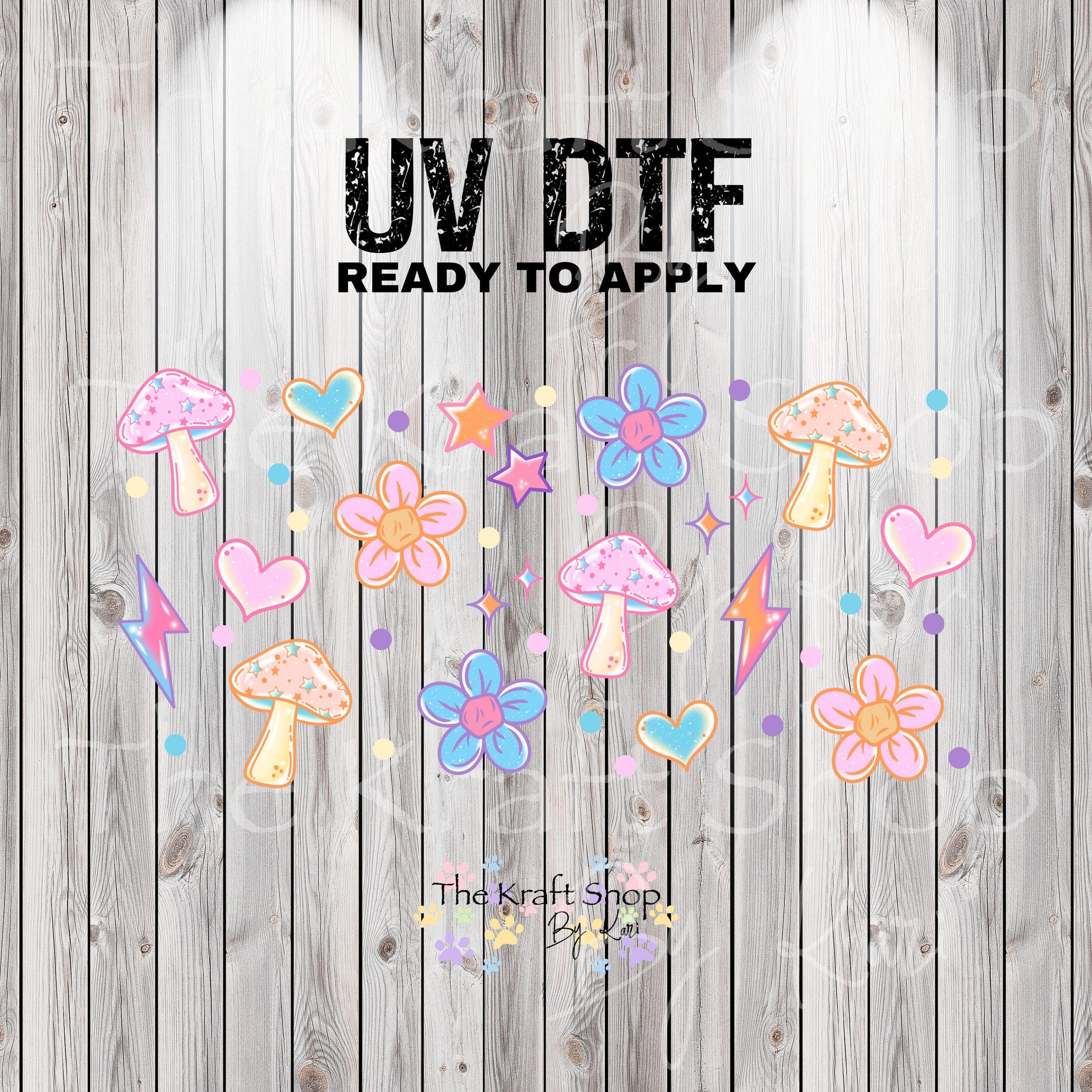 UV DTF Sticker print. Retro mushroom lightening bolt for glass can wrap decal, tumbler decal, permanent sticker. #5373