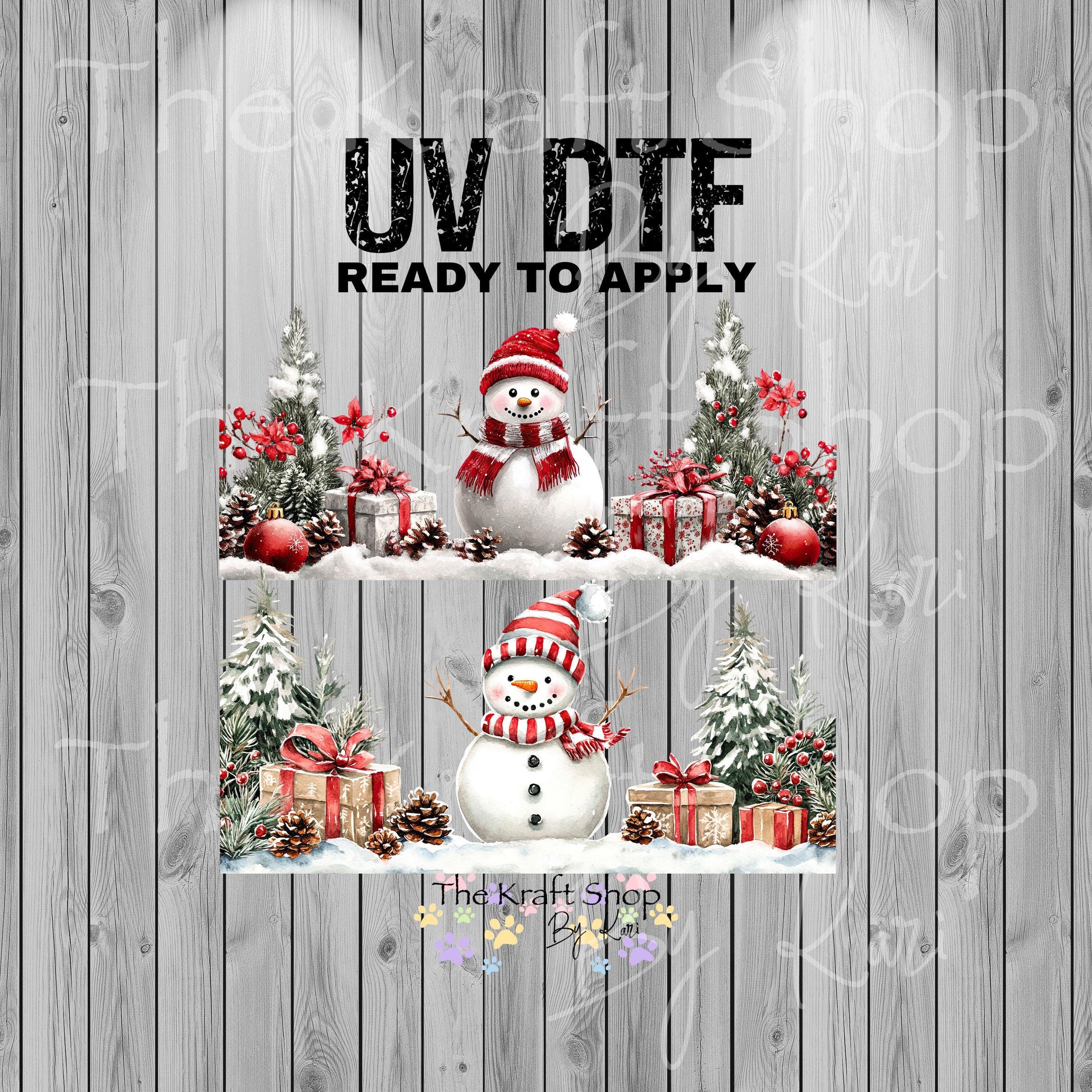 UV DTF Sticker print. Snowman Christmas 2 pk for glass can wrap decal, tumbler decal, permanent sticker. #5378