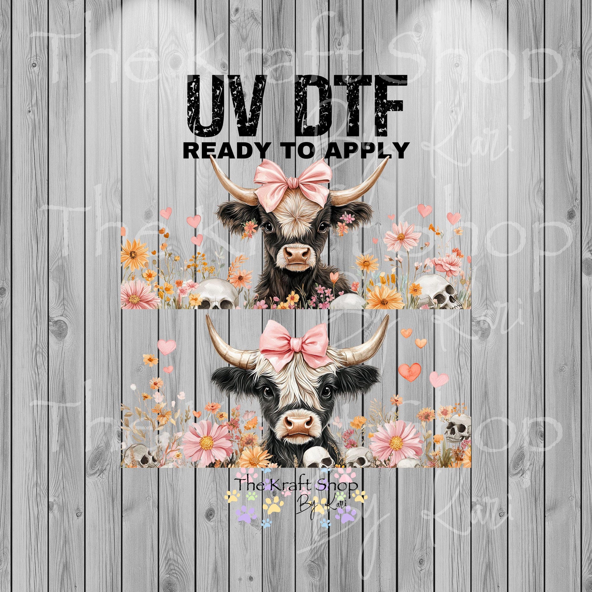UV DTF Sticker print. Halloween Highland Cow 2 pk for glass can wrap decal, tumbler decal, permanent sticker. #5378