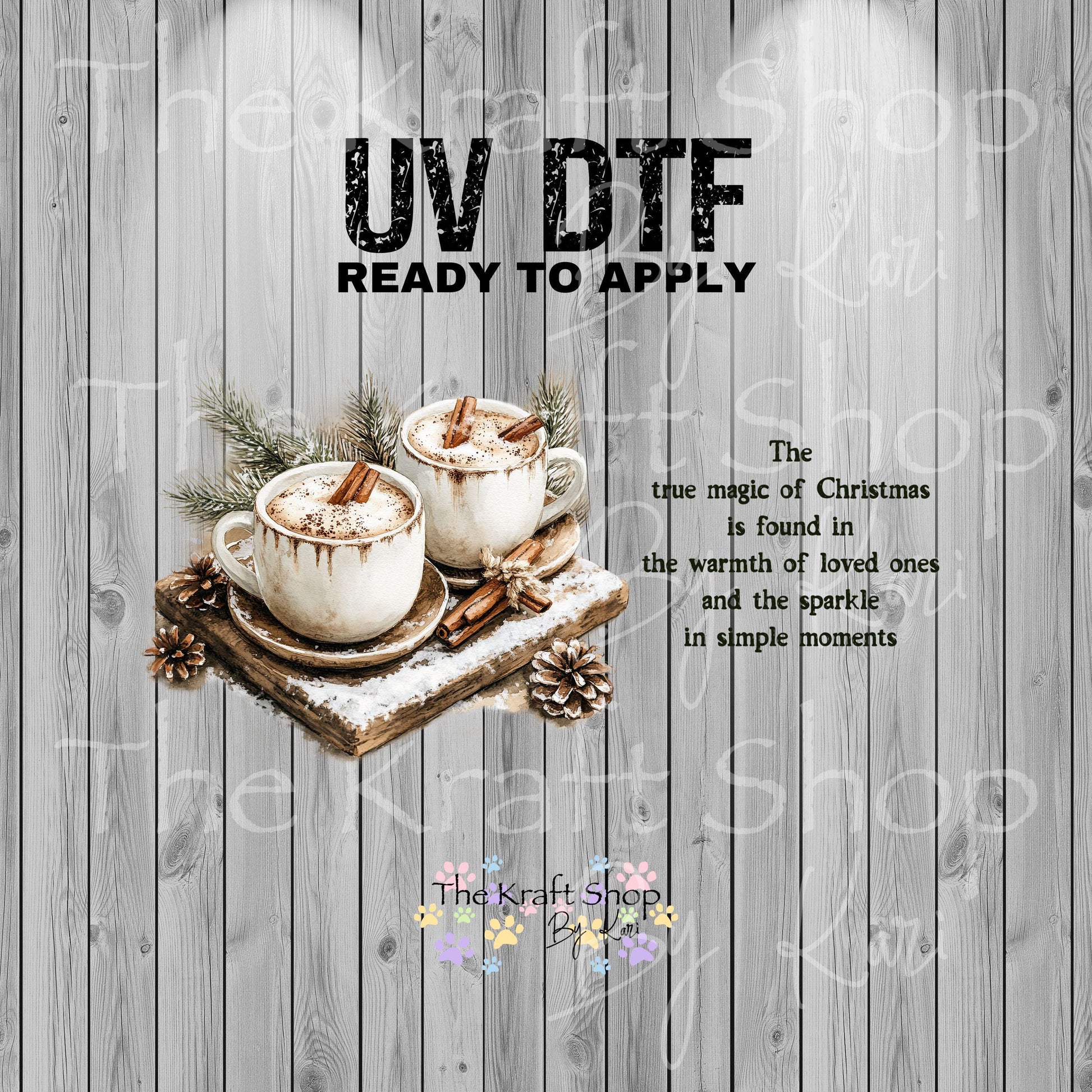UV DTF Sticker print. Beige hot cocoa holidays for glass can wrap decal, tumbler decal, permanent sticker. #5382