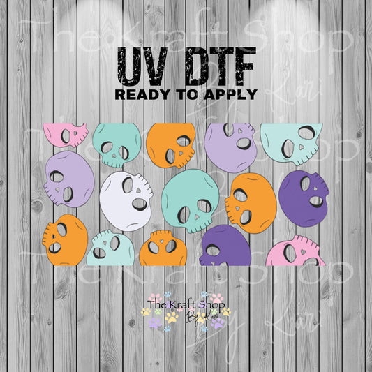 UV DTF Sticker print. Retro skull wrap for glass can wrap decal, tumbler decal, permanent sticker. #5384
