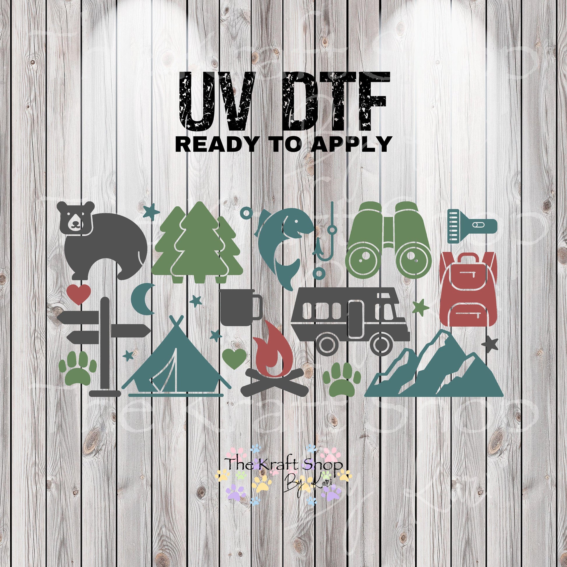 UV DTF Sticker print. Camping clip art glass can wrap decal, tumbler decal, permanent sticker. #5391