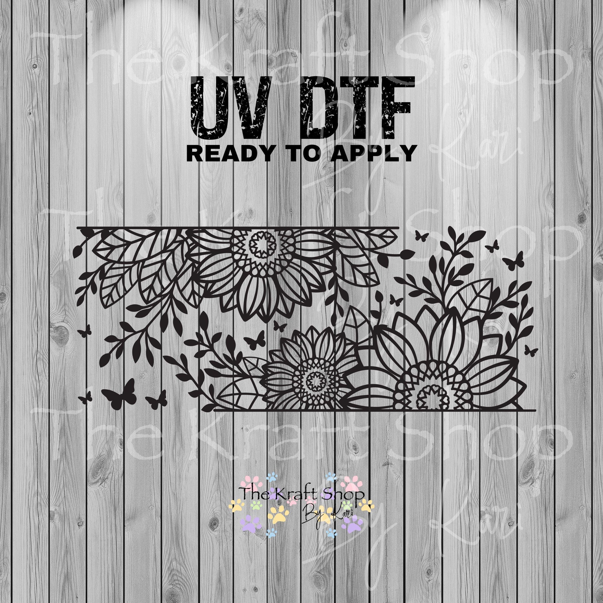 UV DTF Sticker print. Flower black line work glass can wrap decal, tumbler decal, permanent sticker. #5399