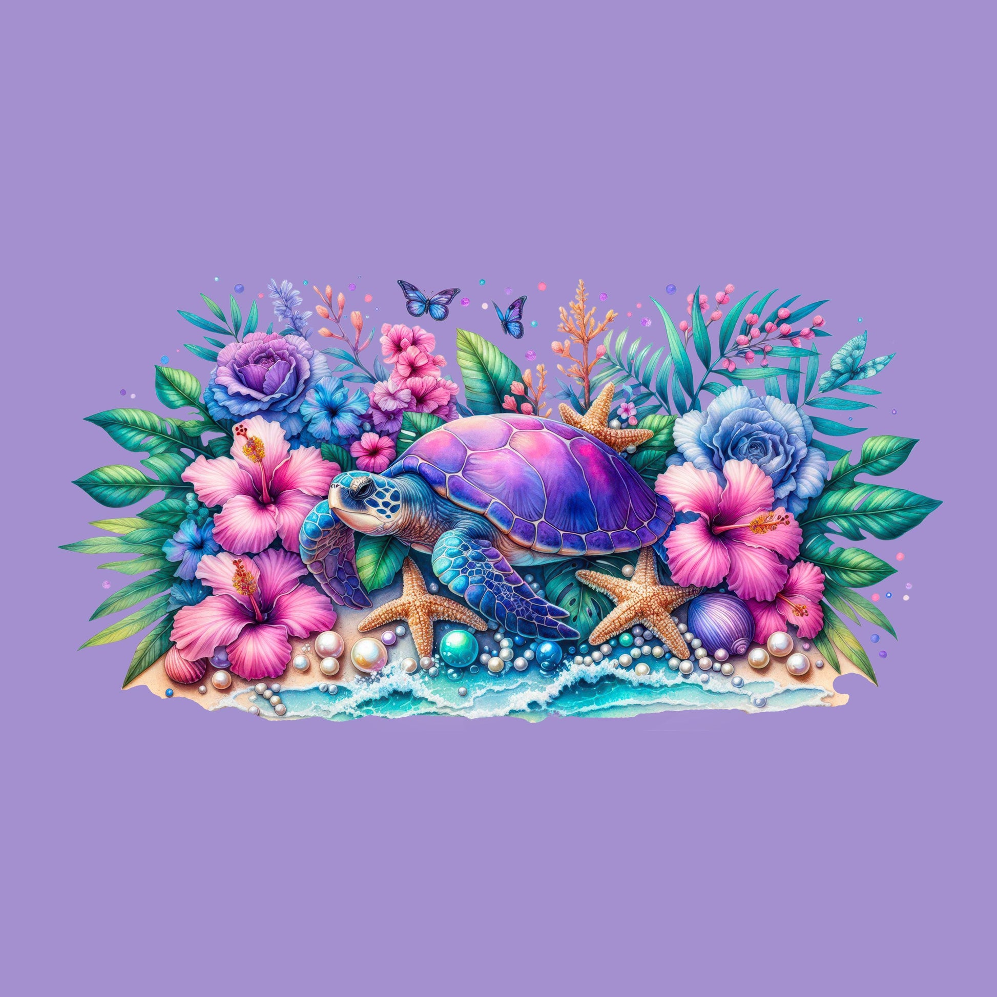 UV DTF Sticker print. Turtle shore floral glass can wrap decal, tumbler decal, permanent sticker. #5400