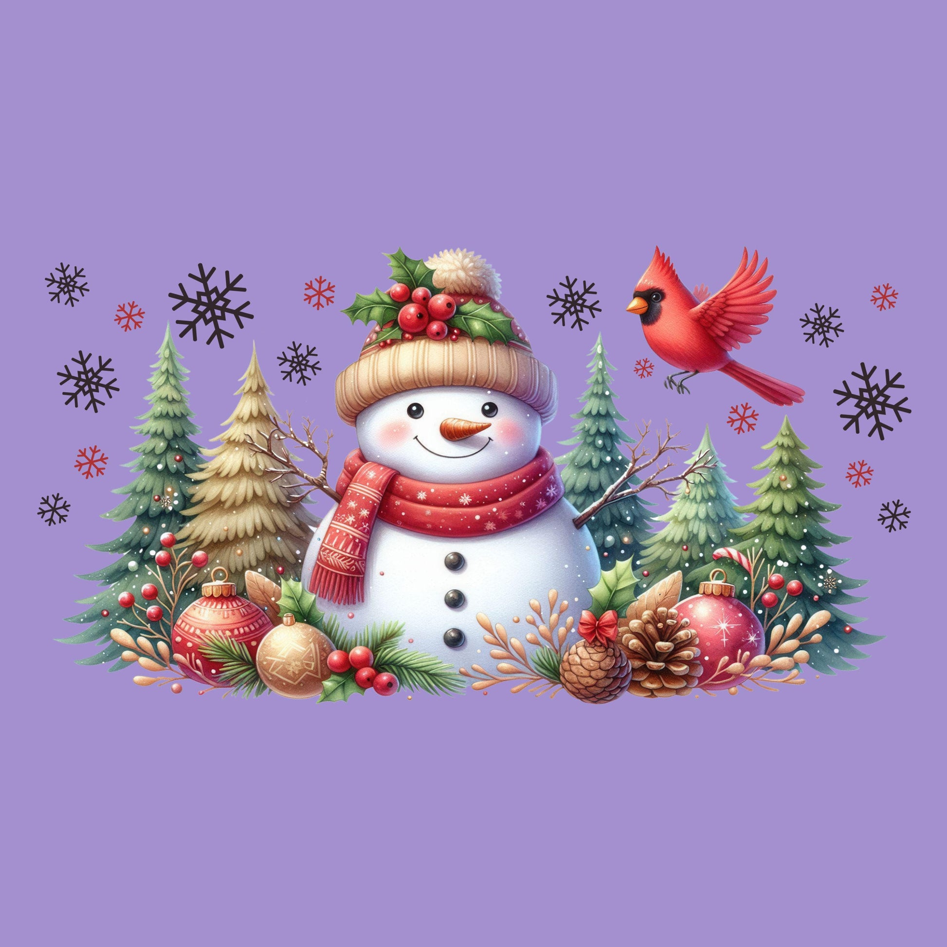 UV DTF Sticker print. Snowman and cardinal work glass can wrap decal, tumbler decal, permanent sticker. #5401