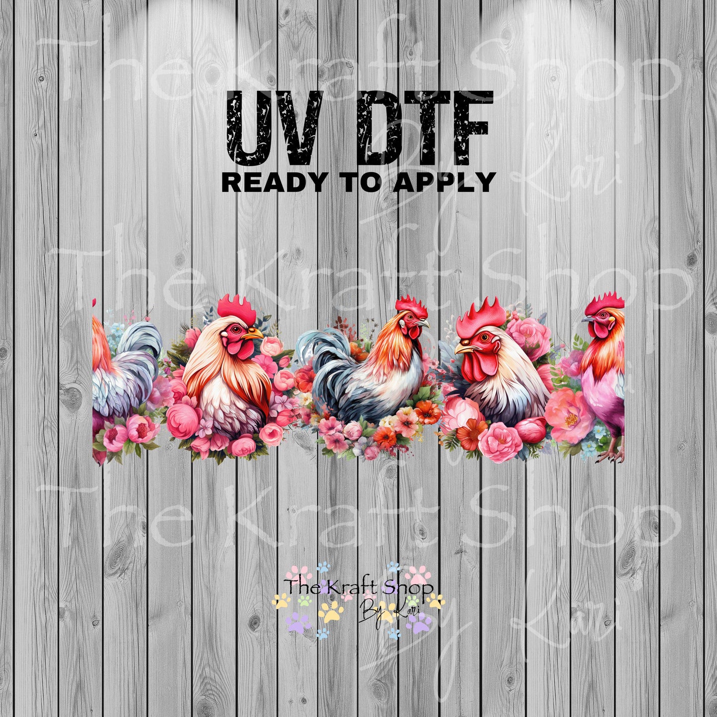 UV DTF Sticker print. Floral roosters glass can wrap decal, tumbler decal, permanent sticker. #5407