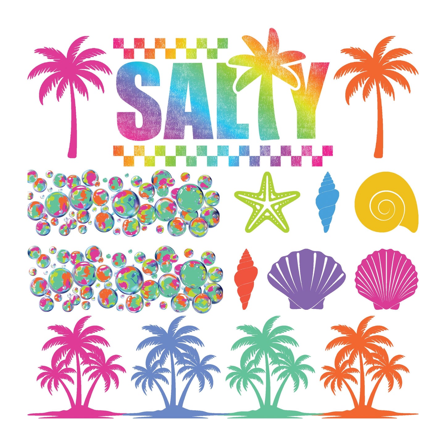 UV DTF Sticker print. Salty element bundle of decals rainbow ombre palm trees, mixed media tumbler decal. #4554