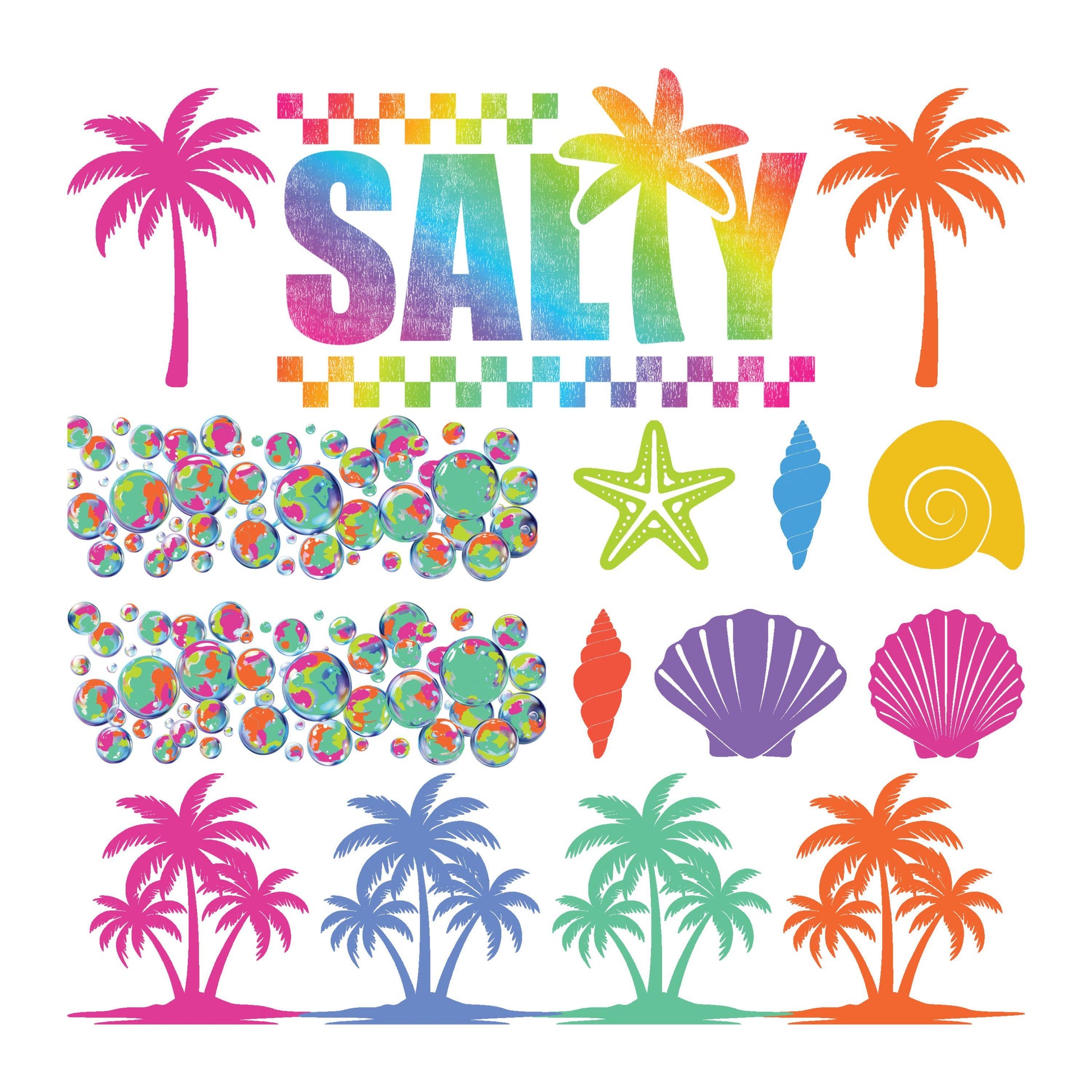 UV DTF Sticker print. Salty element bundle of decals rainbow ombre palm trees, mixed media tumbler decal. #4554