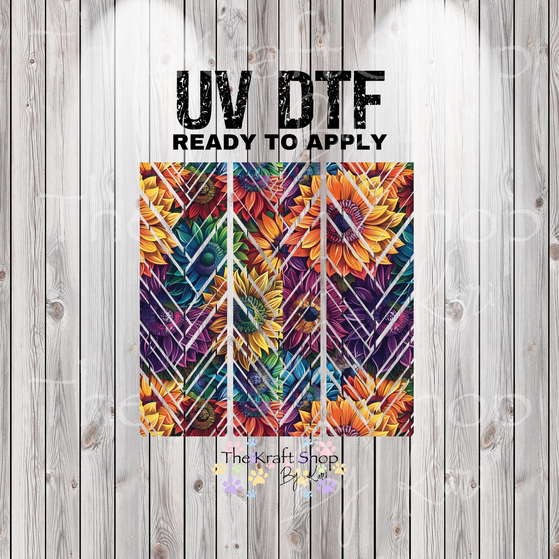UV DTF Sticker prints. Rainbow sunflowers mixed media rainbow hot mess herringbone design bands element sheet bundle #10305