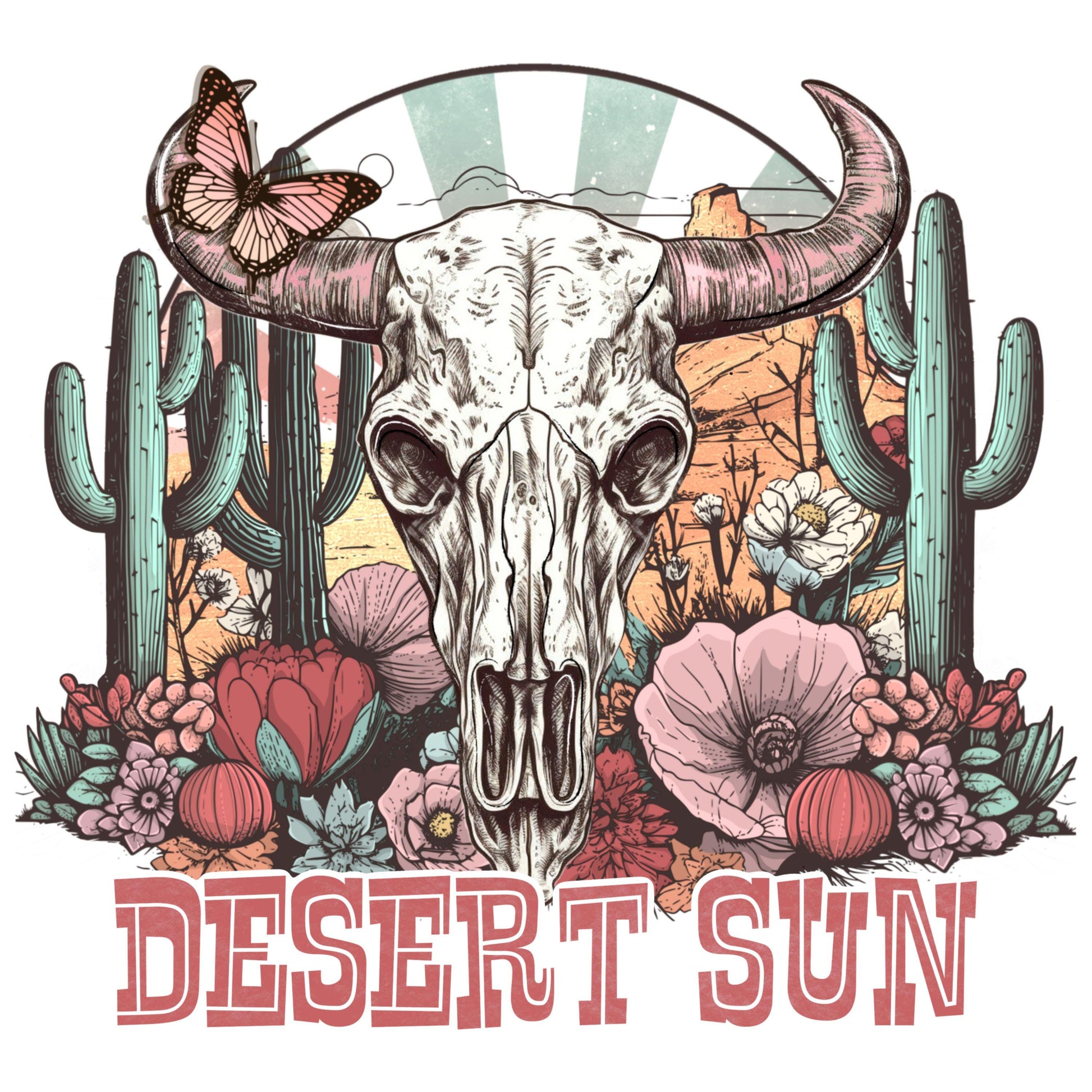 UV DTF Sticker print. Desert sun skull Western pattern skull permanent sticker tumbler decal #2033