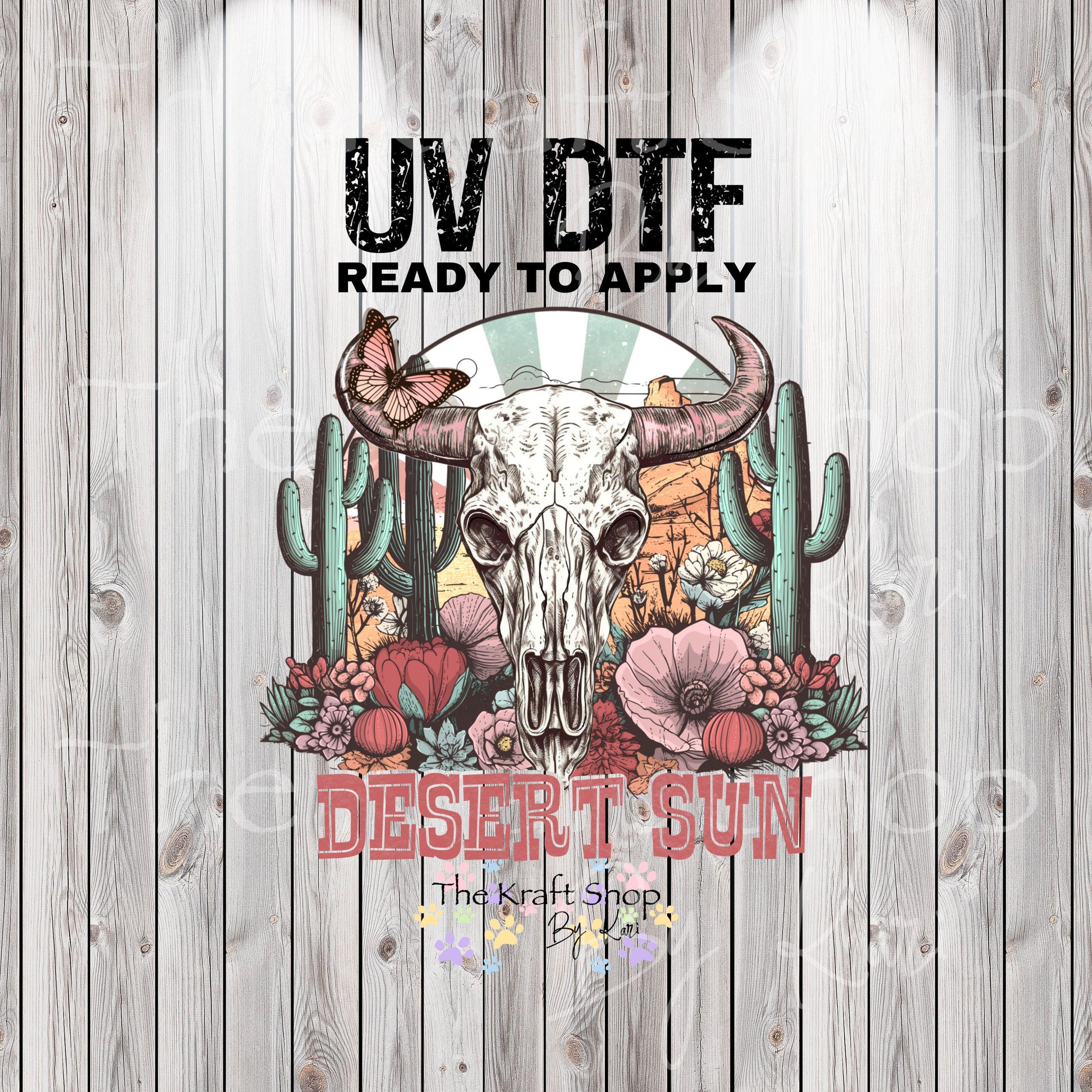 UV DTF Sticker print. Desert sun skull Western pattern skull permanent sticker tumbler decal #2033