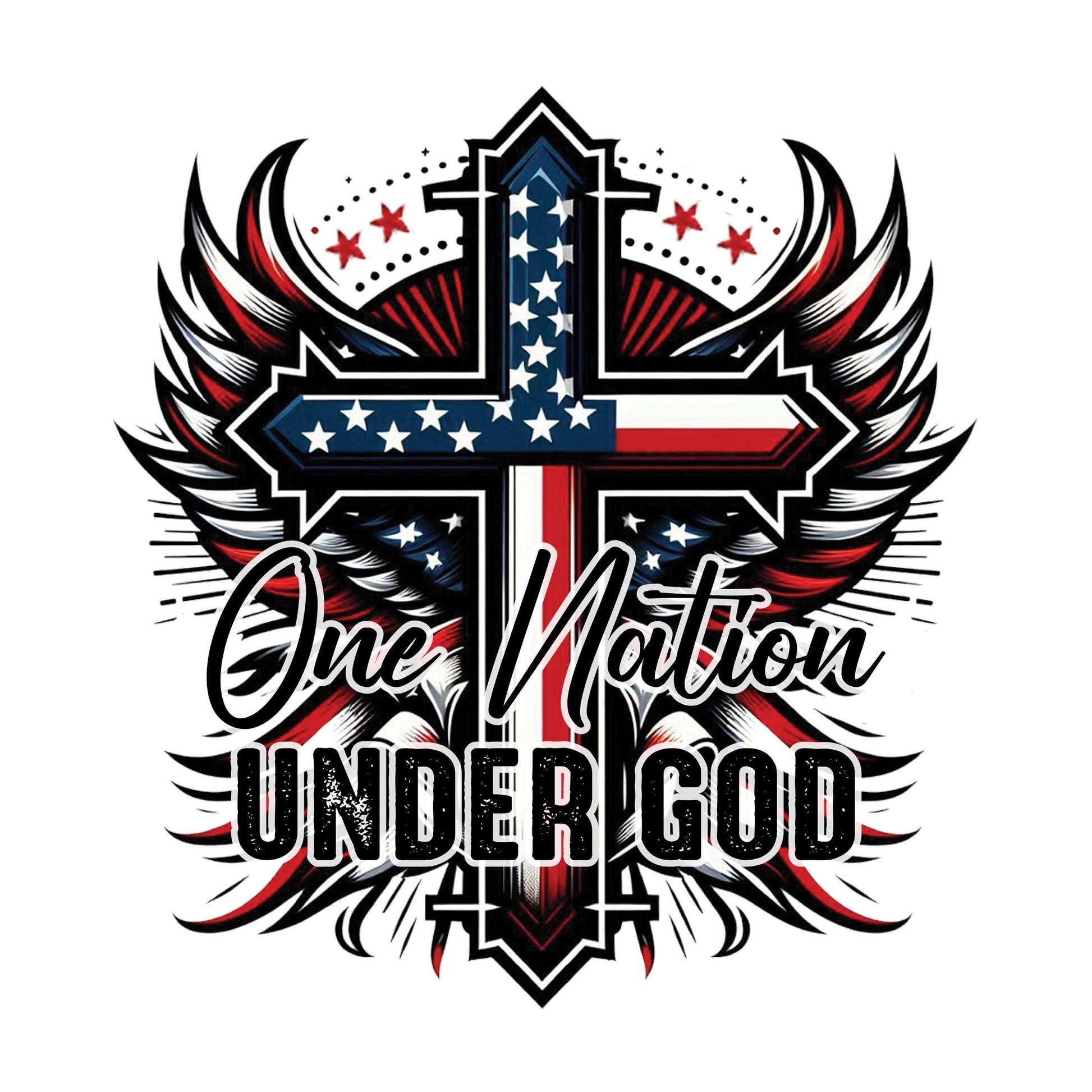 UV DTF Sticker print. One Nation Under God Flag with Cross and Wings Patriotic decal, tumbler decal, permanent sticker. #4560