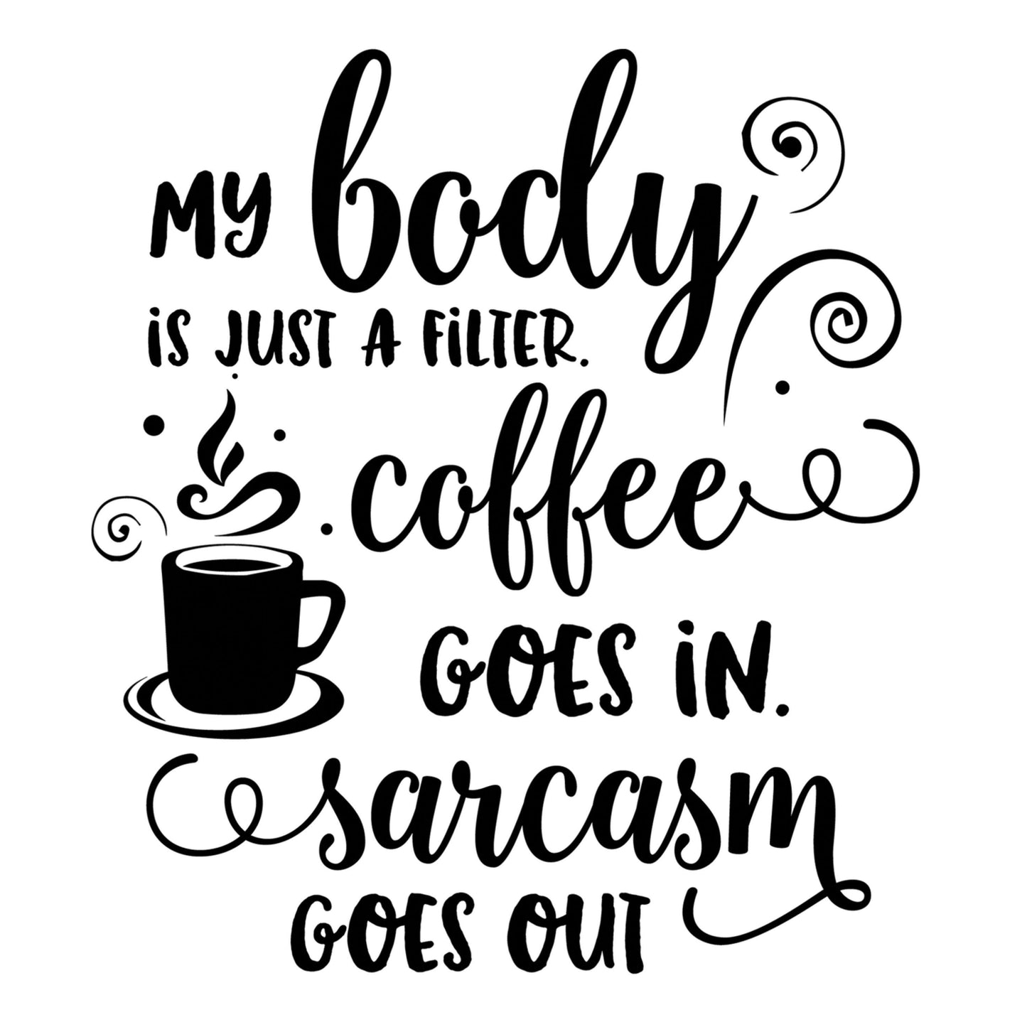 UV DTF Sticker print. My Body Is Just A Filter Coffee Goes In Sarcasm Comes Out decal, tumbler decal, permanent sticker. #4561