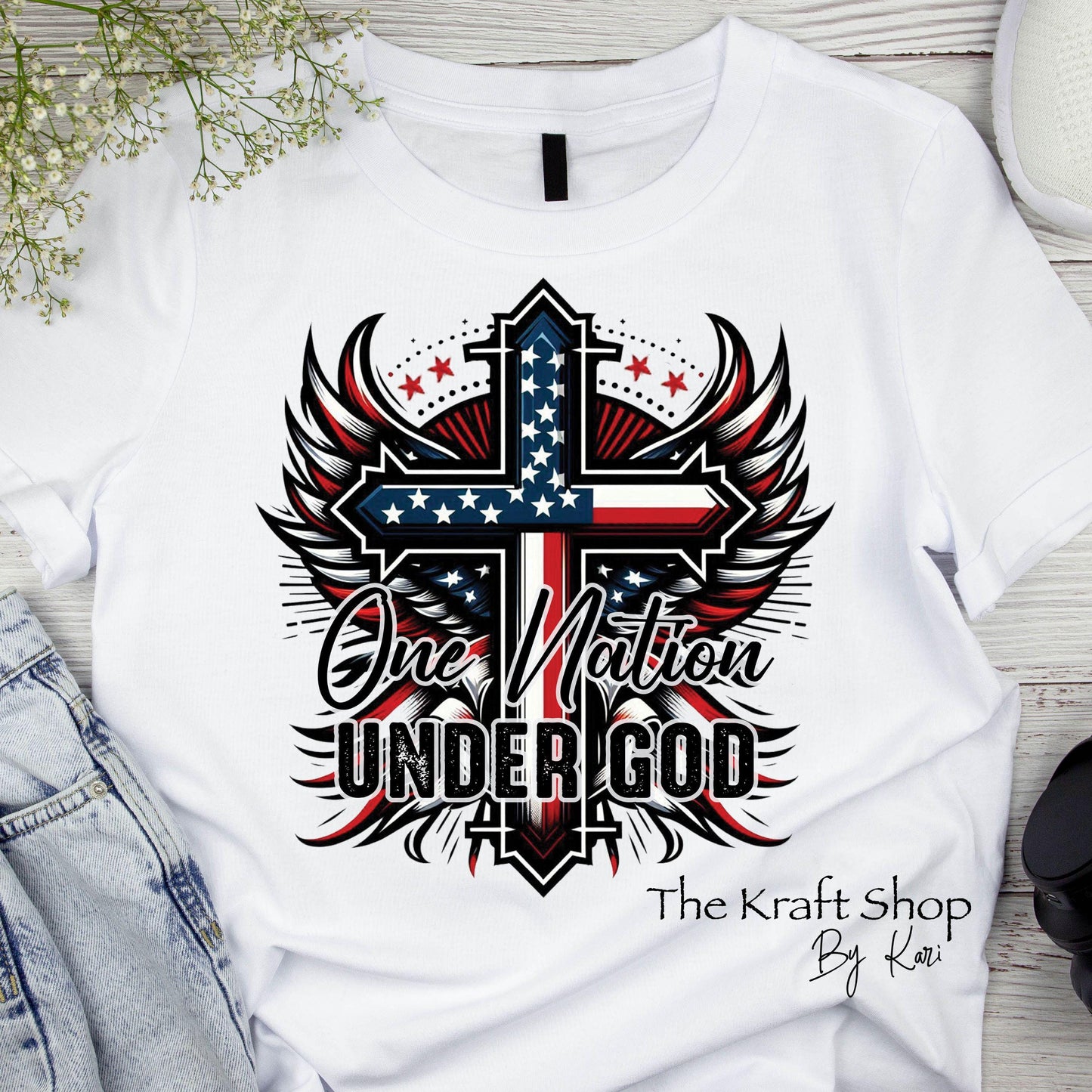 DTF ready to press transfer. One Nation Under God shirt image DTF Print #11510