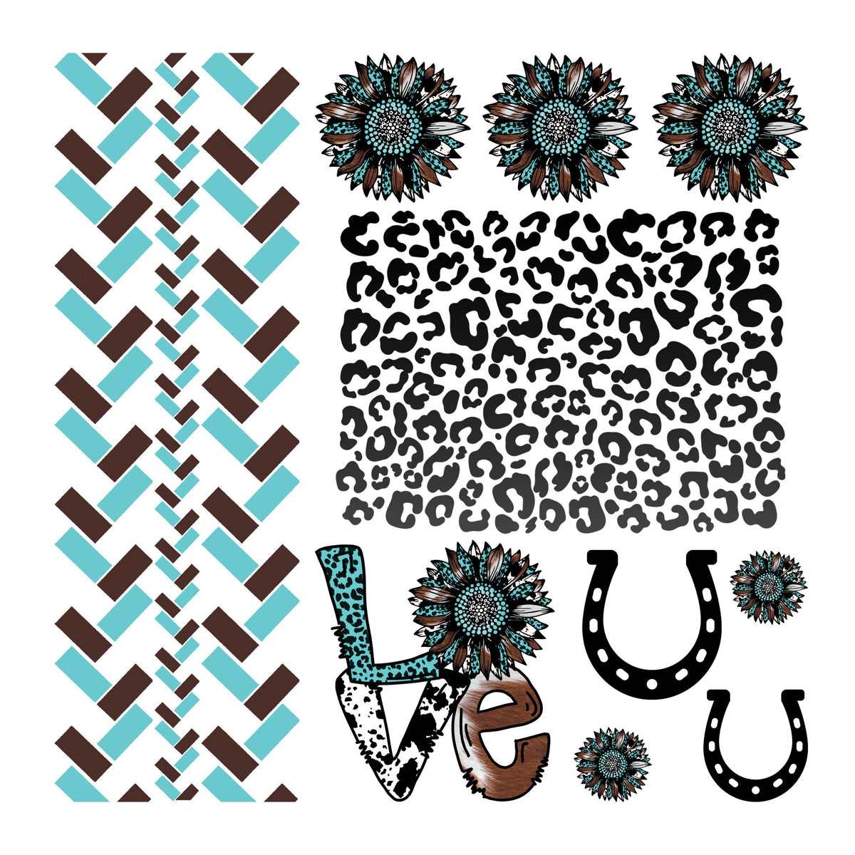 Braided Rig Decal UV DTF Sticker print. Small braided herringbone teal western templates ...