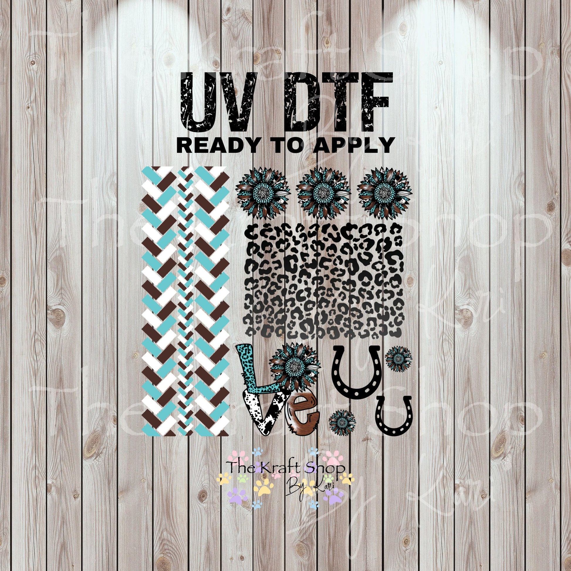 UV DTF Sticker print. Small braided herringbone teal western templates collage element bundle of decals, tumbler decal. #2038