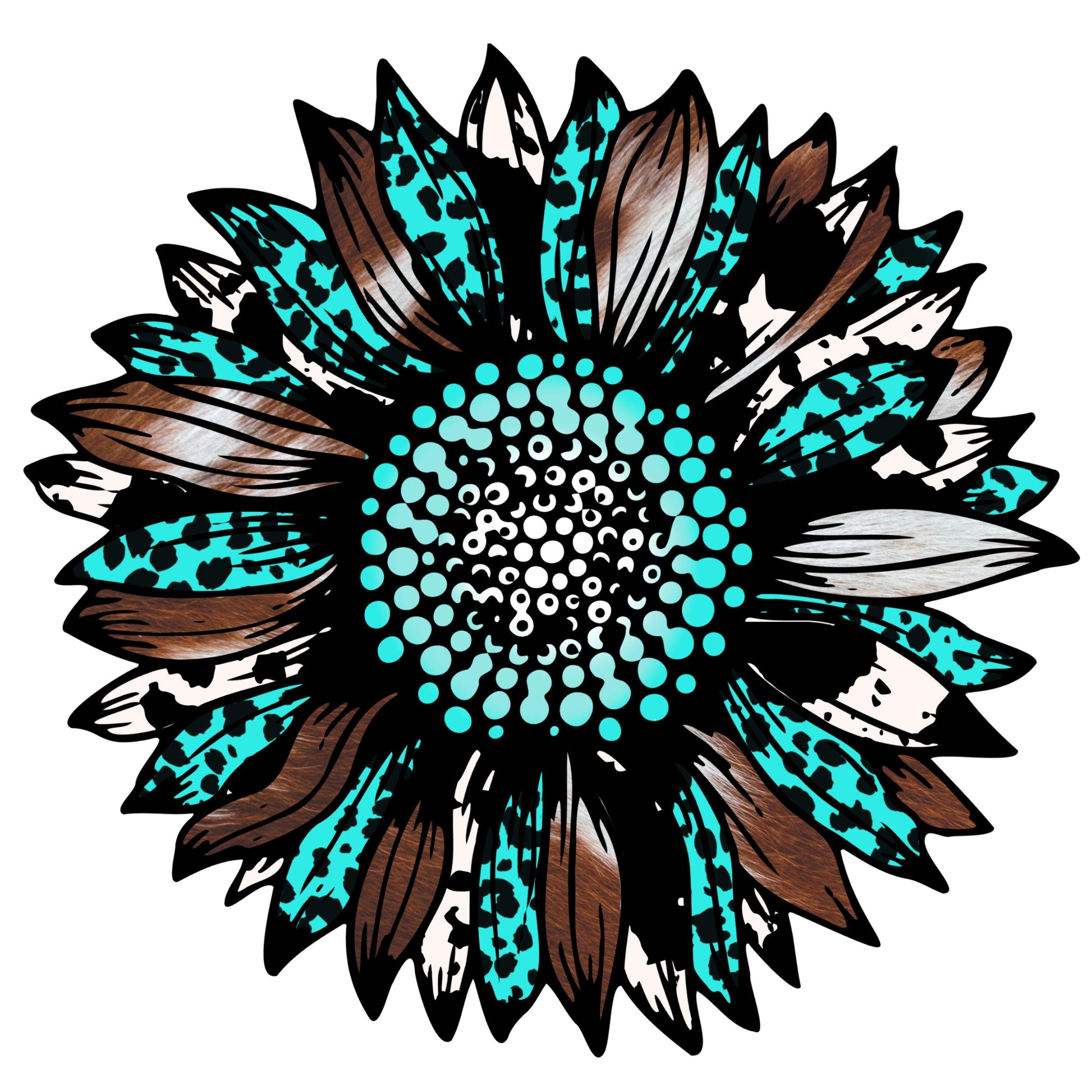 UV DTF Sticker print. Leopard cowhide teal sunflower decal, tumbler decal, permanent sticker. #2039