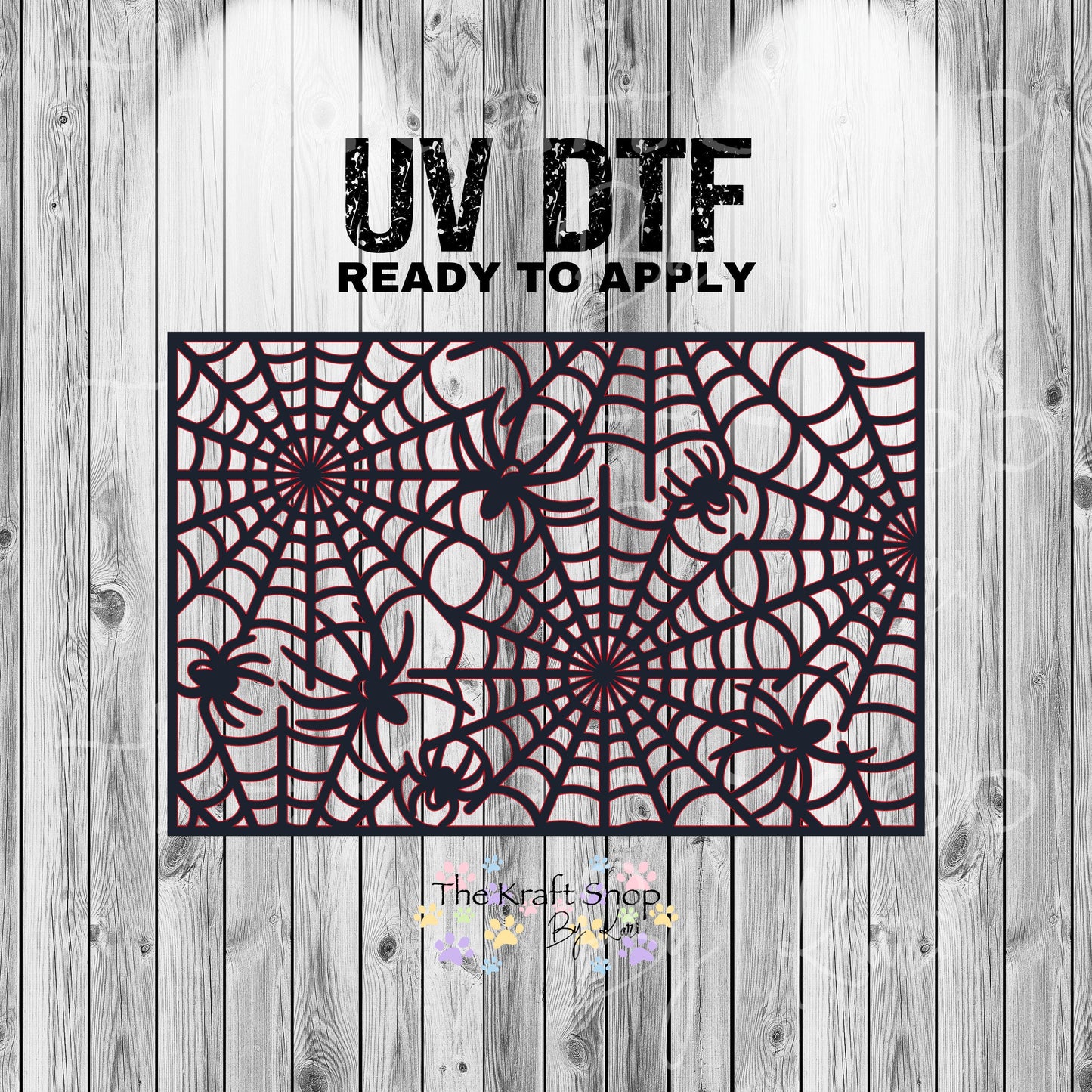 UV DTF Sticker print. Halloween web rectangle black and red wrap tumbler decal. #7380