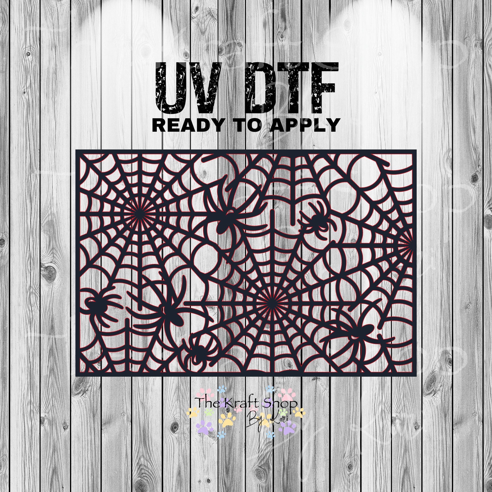 UV DTF Sticker print. Halloween web rectangle black and red wrap tumbler decal. #7380