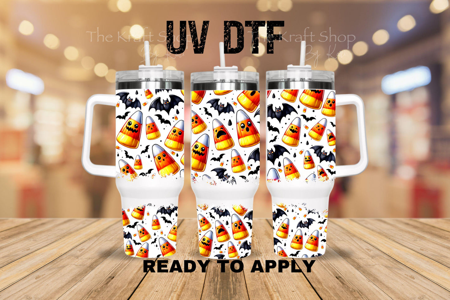 UV DTF 40 oz ready to apply Halloween candy corn spooky. Permanent sticker. UV wrap quencher #3165