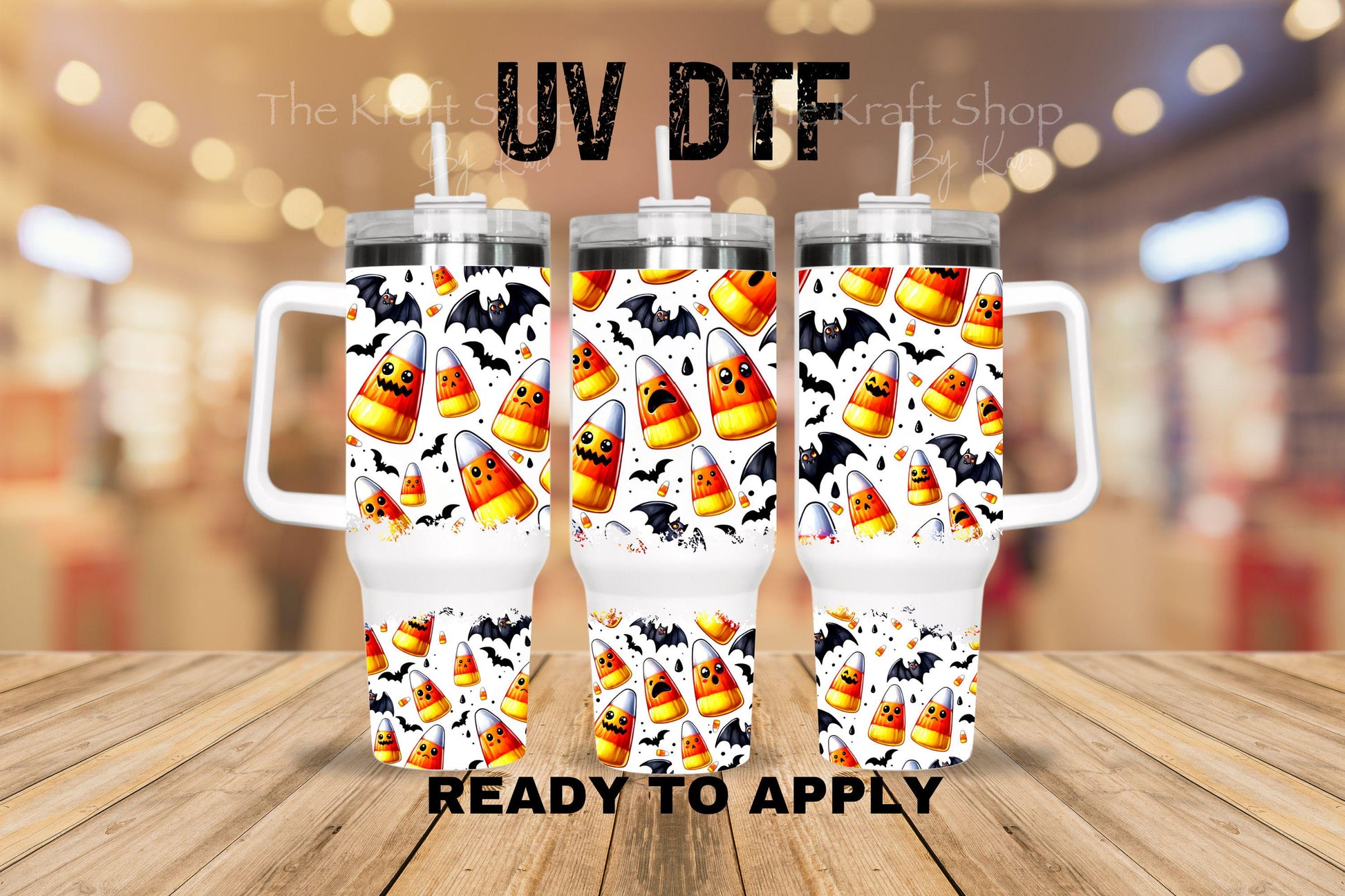 UV DTF 40 oz ready to apply Halloween candy corn spooky. Permanent sticker. UV wrap quencher #3165