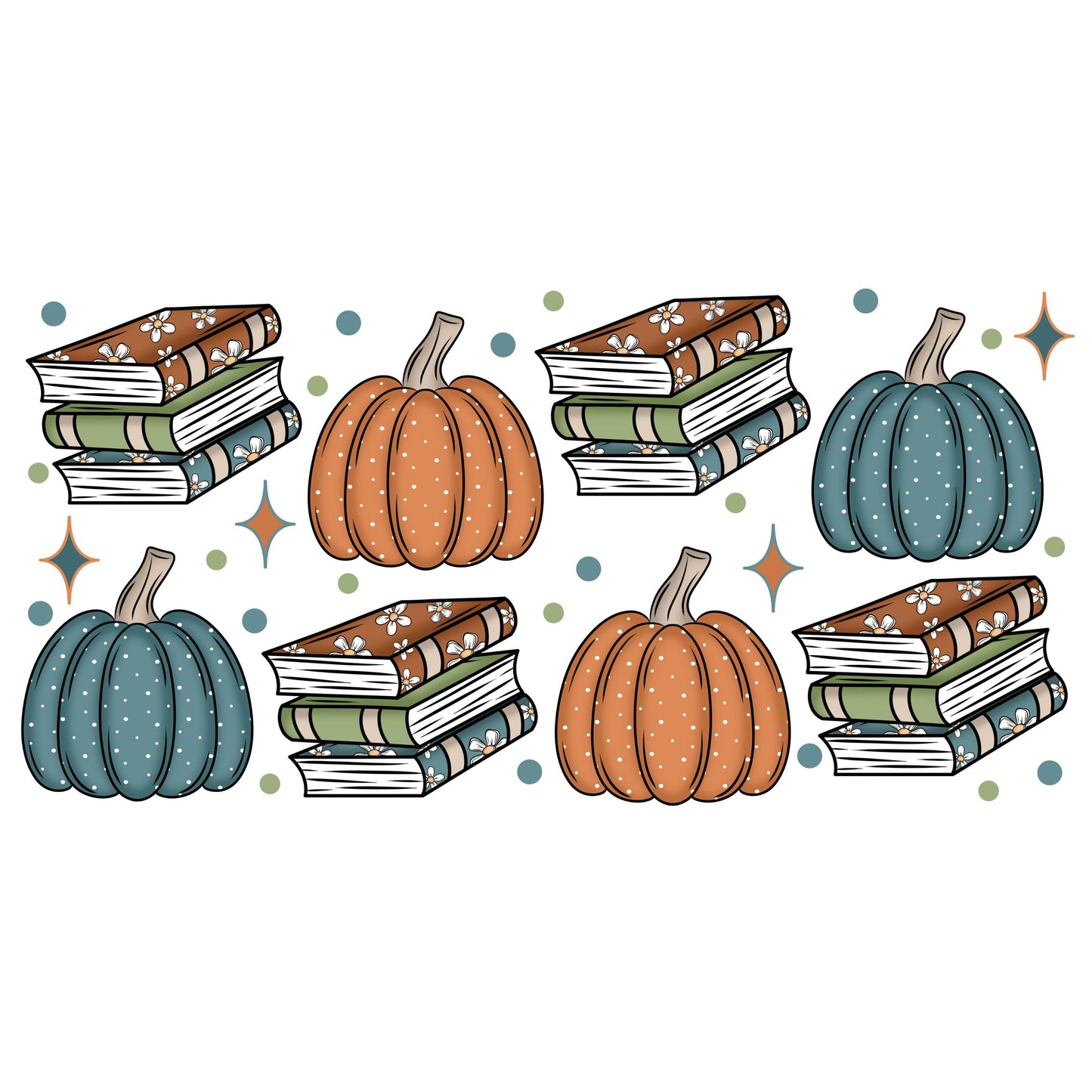 UV DTF Sticker print. Pumpkins and books wrap decal, tumbler decal UV wrap for glass can tumbler#7343