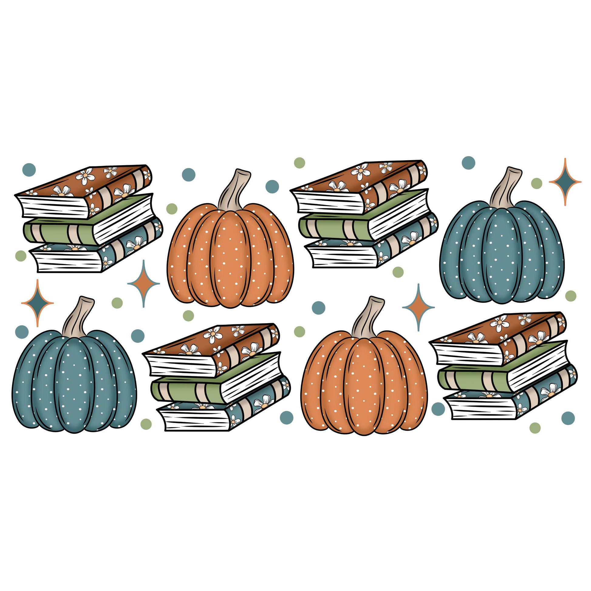 UV DTF Sticker print. Pumpkins and books wrap decal, tumbler decal UV wrap for glass can tumbler#7343