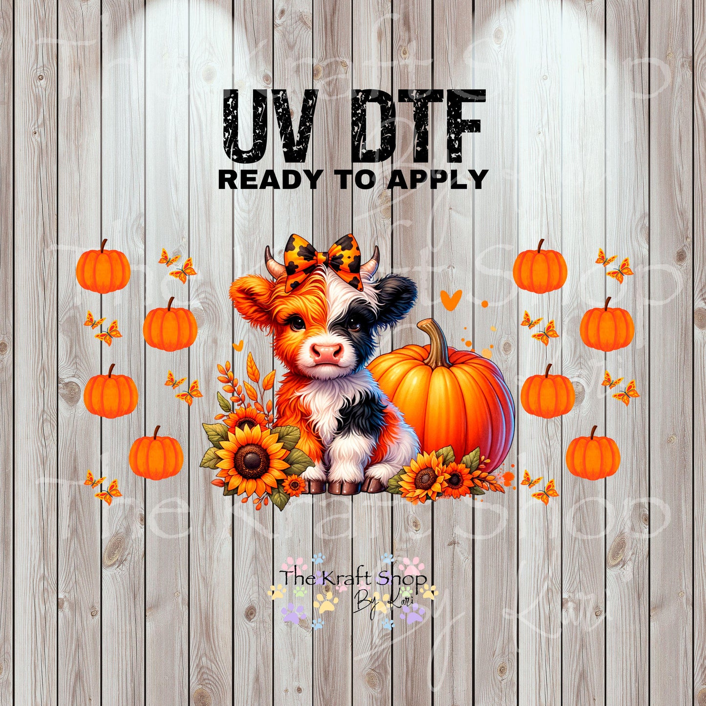 UV DTF Sticker print. Fall highland cow and Pumpkins wrap decal, tumbler decal UV wrap for glass can tumbler#7344