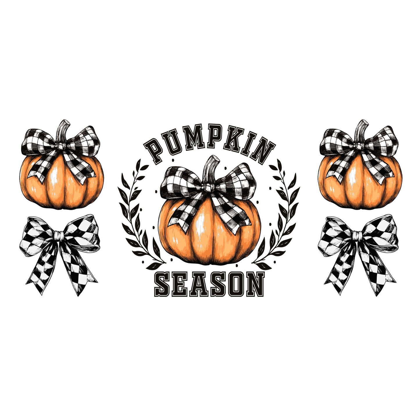 UV DTF Sticker print. Pumpkin season checkered bows fall wrap decal, tumbler decal UV wrap for glass can tumbler#7352