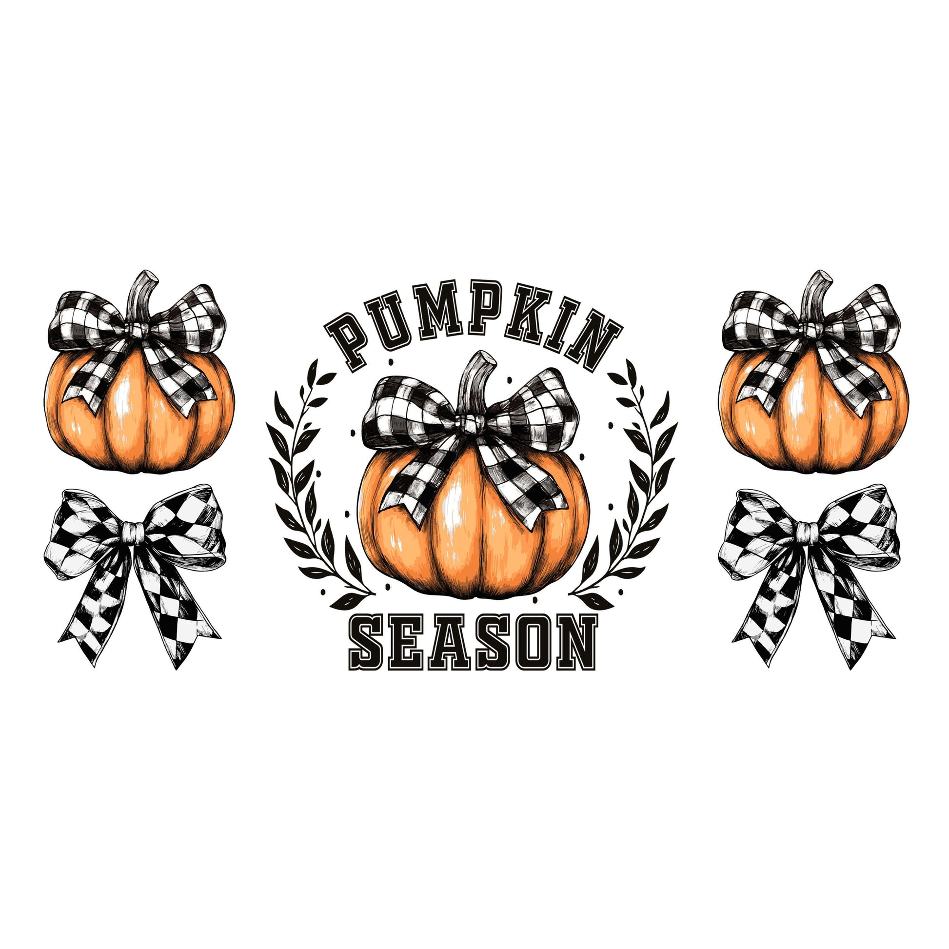 UV DTF Sticker print. Pumpkin season checkered bows fall wrap decal, tumbler decal UV wrap for glass can tumbler#7352