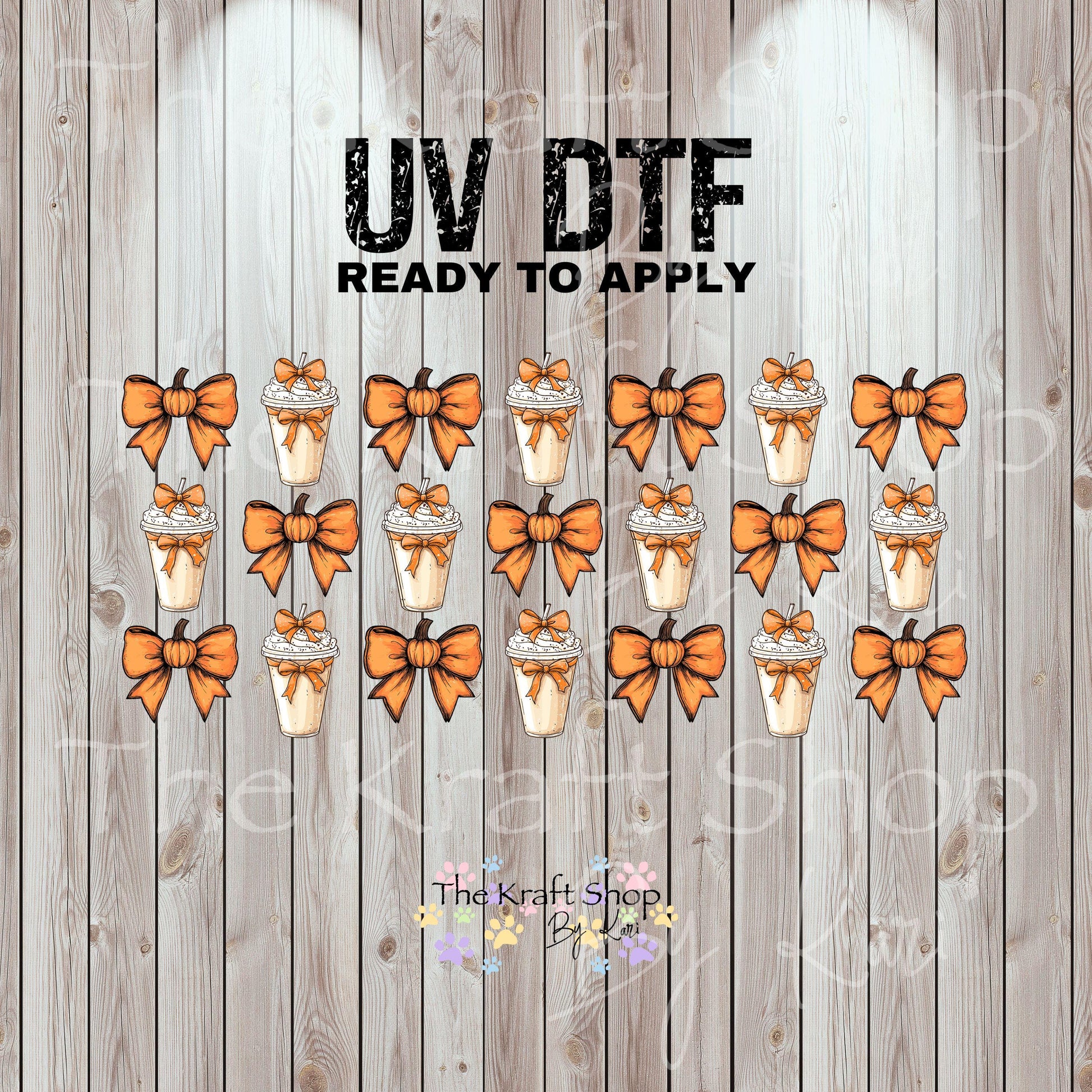 UV DTF Sticker print. Pumpkins bows and lattes element wrap decal, tumbler decal UV wrap for glass can tumbler#7358
