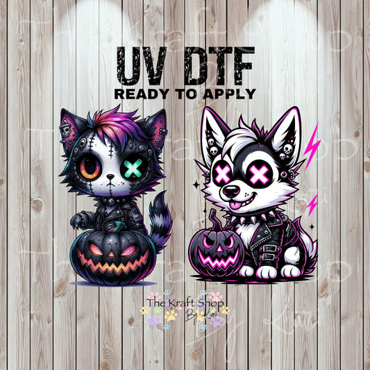 UV DTF Sticker print Halloween Gothic Dog or Cat Cute decal, tumbler decal, permanent sticker. #7361