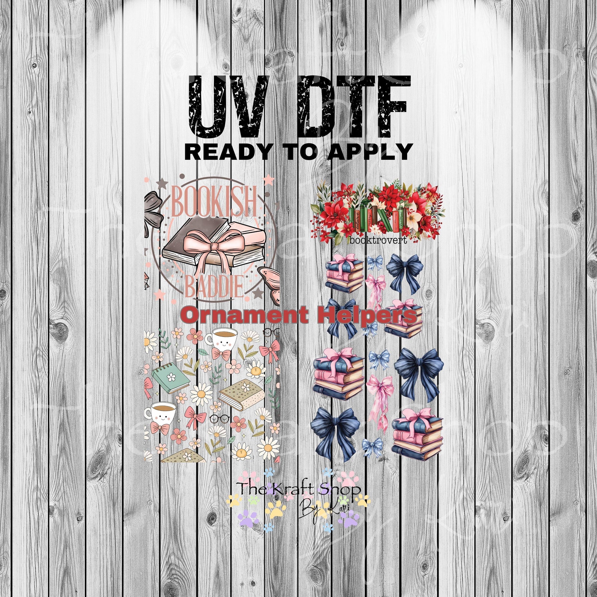 UV DTF Sticker print. Ornament Helpers Bookish Baddie Set of decals, tumbler decal. #7384