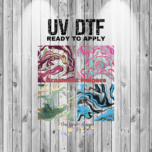 UV DTF Sticker print. Ornament Helpers Hydro Dip Set of 4 decals, tumbler decal. #7384