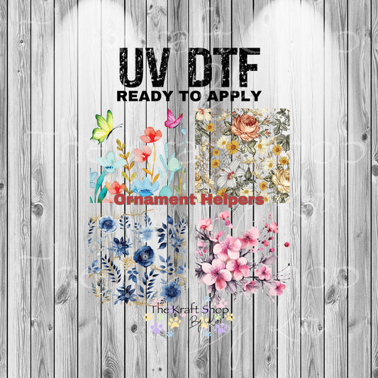 UV DTF Sticker print. Ornament Helpers Flower Set of 4 decals, tumbler decal. #7384