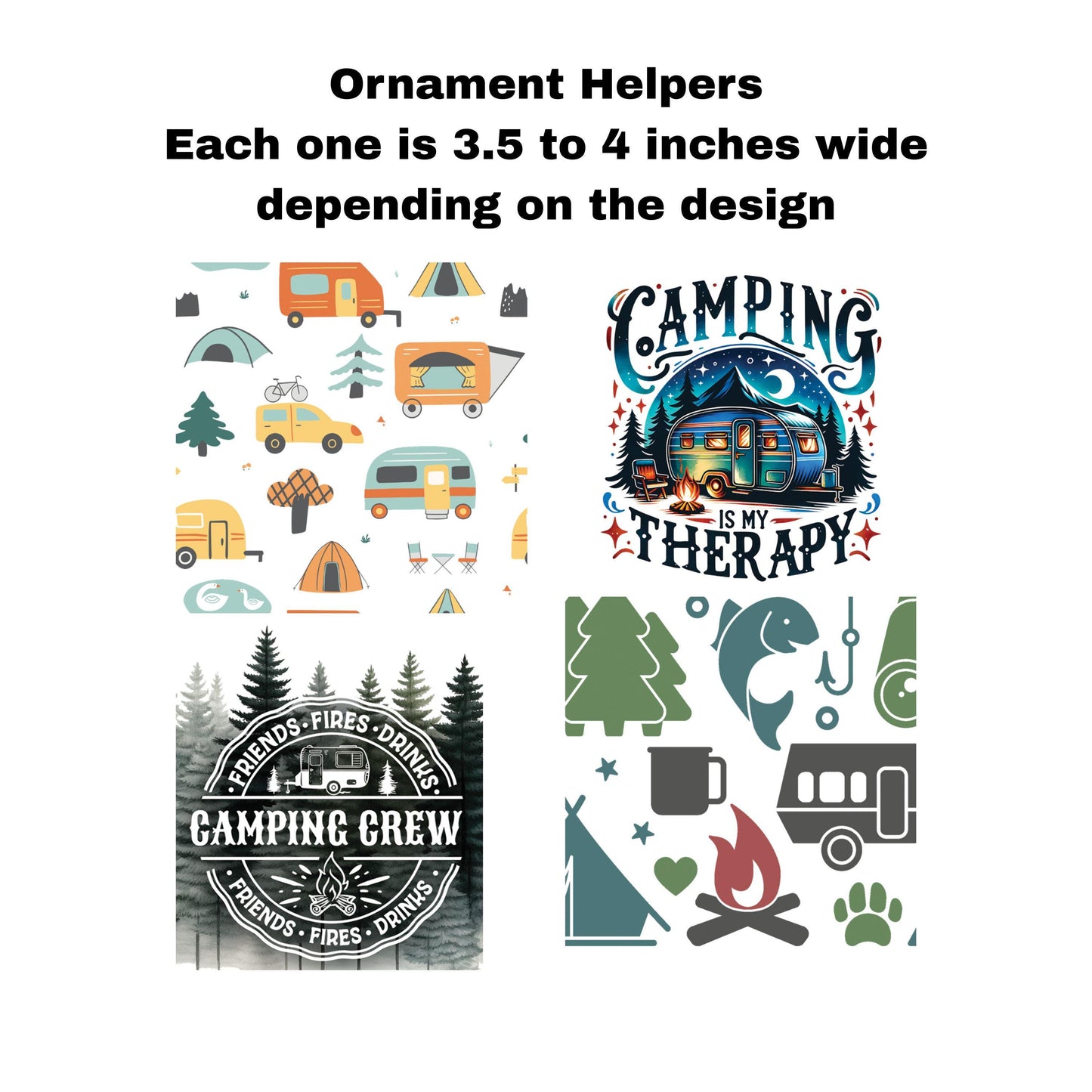 UV DTF Sticker print. Ornament Helpers Camping Set of 4 decals, tumbler decal. #7384