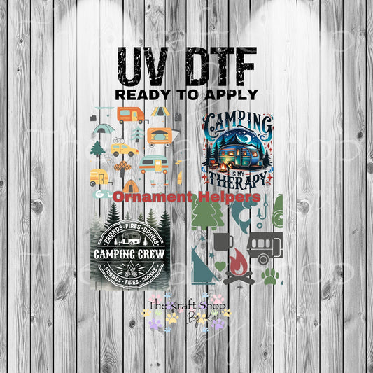 UV DTF Sticker print. Ornament Helpers Camping Set of 4 decals, tumbler decal. #7384