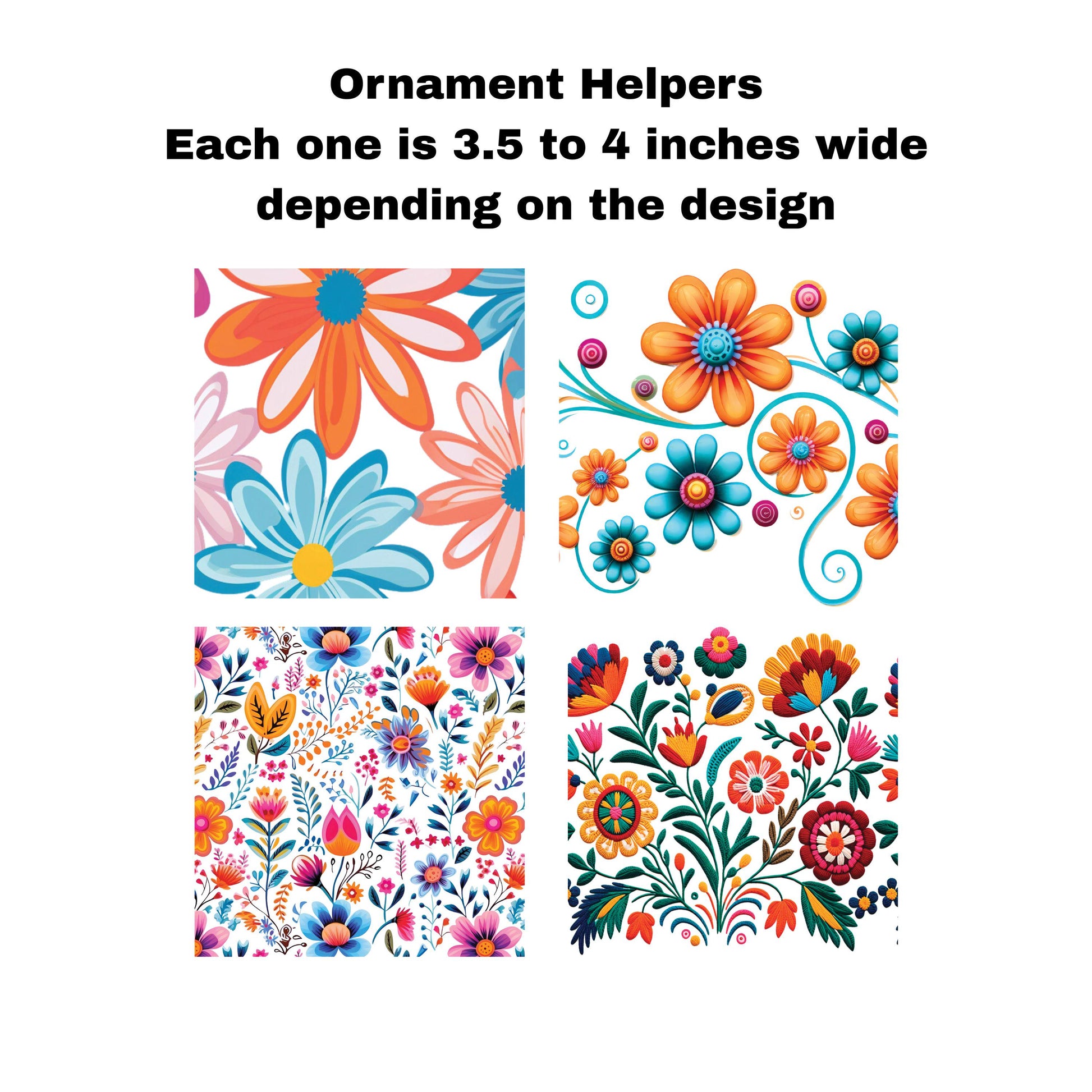UV DTF Sticker print. Ornament Helpers Bright Flowers Set of 4 decals, tumbler decal. #7384
