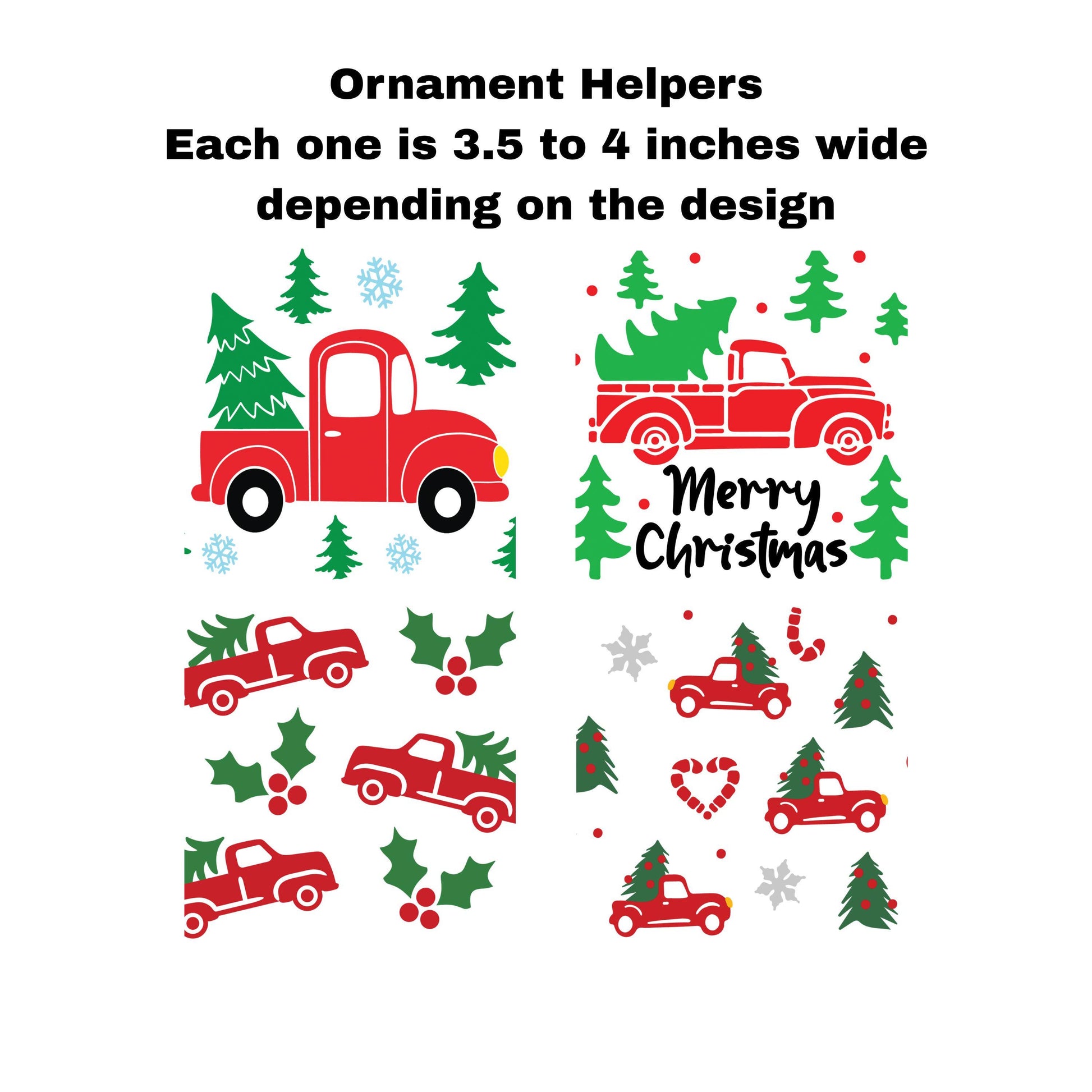UV DTF Sticker print. Ornament Helpers Red Truck Set of 4 decals, tumbler decal. #7384
