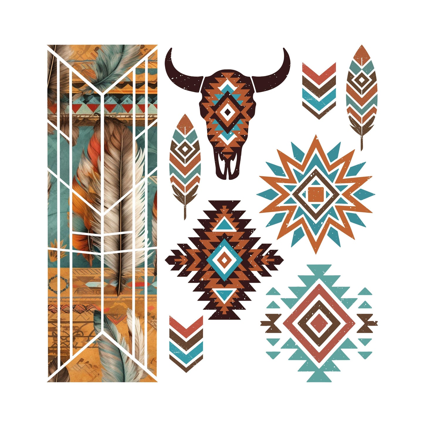UV DTF Sticker prints. Western Boho band element sheet bundle decal, permanent sticker. #10317
