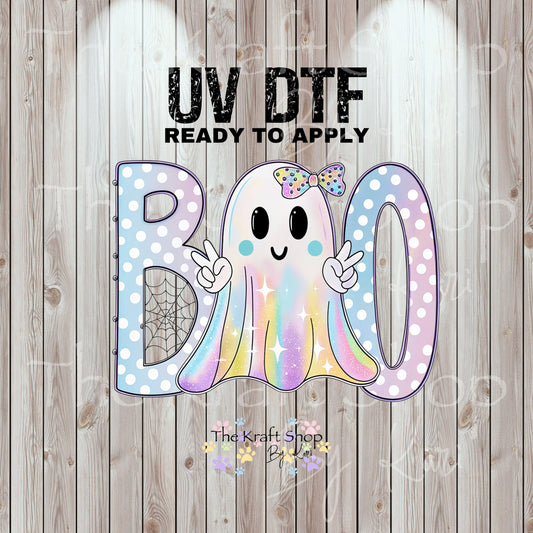 UV DTF Sticker print Boo Ghost Peace sign Iridescent Halloween decal, tumbler decal, permanent sticker. #7364