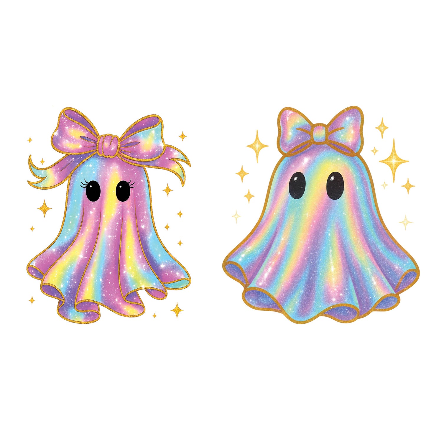 UV DTF Sticker print Iridescent bow ghost 2 pk Halloween decal, tumbler decal, permanent sticker. #7370
