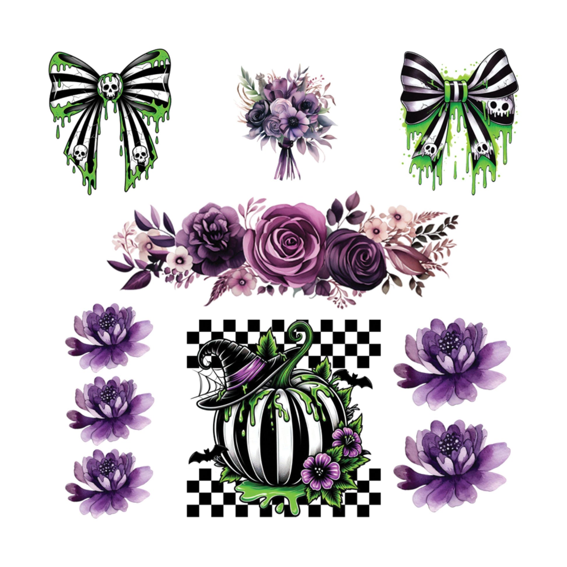 UV DTF Sticker print. Striped Purple Green Halloween element bundle of decals, tumbler decal. #7386
